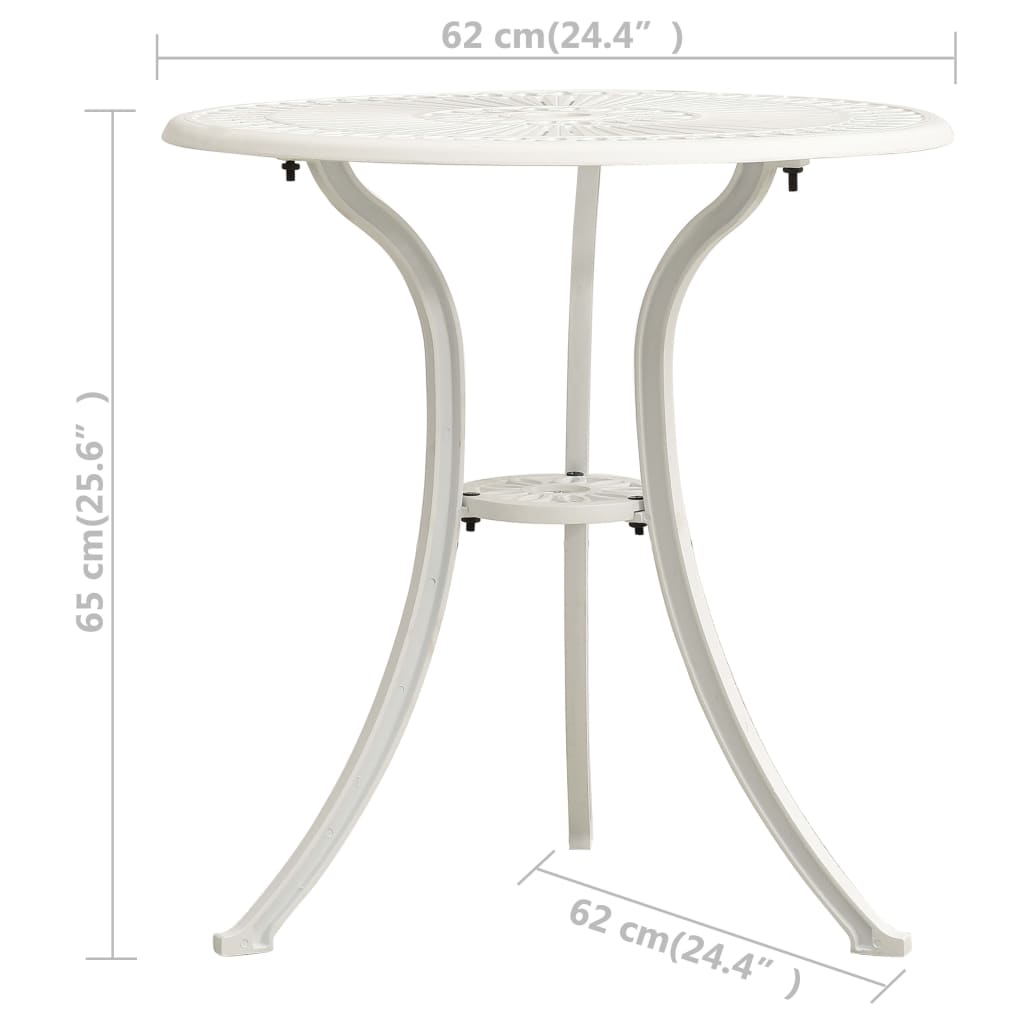 Set mobilier bistro, 3 piese, alb, aluminiu turnat