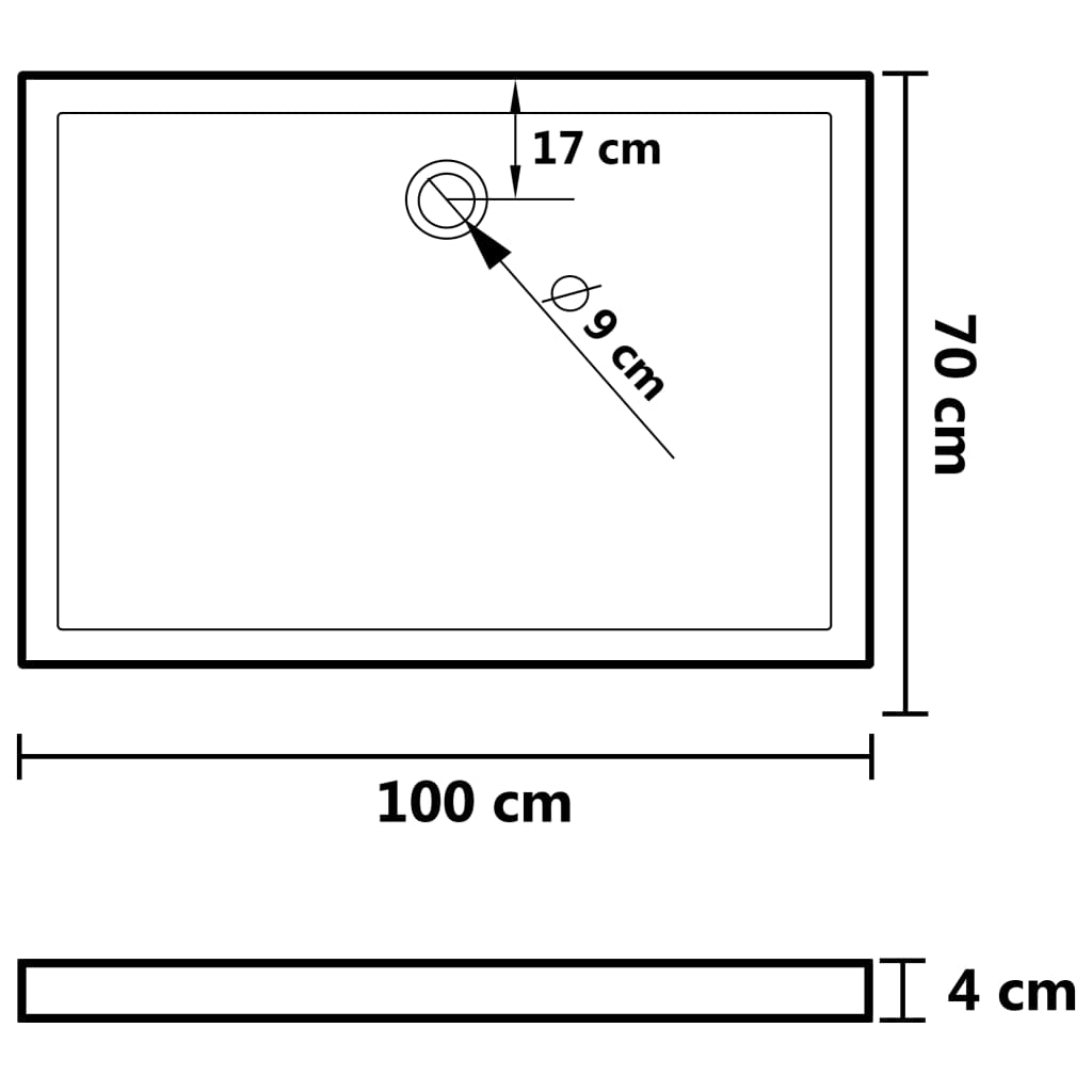 Cădiță de duș dreptunghiulară din ABS, alb, 70x100 cm