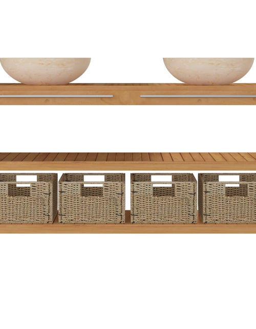 Încărcați imaginea în vizualizatorul Galerie, Măsuță toaletă lemn masiv de tec, cu chiuvetă de marmură crem - Lando
