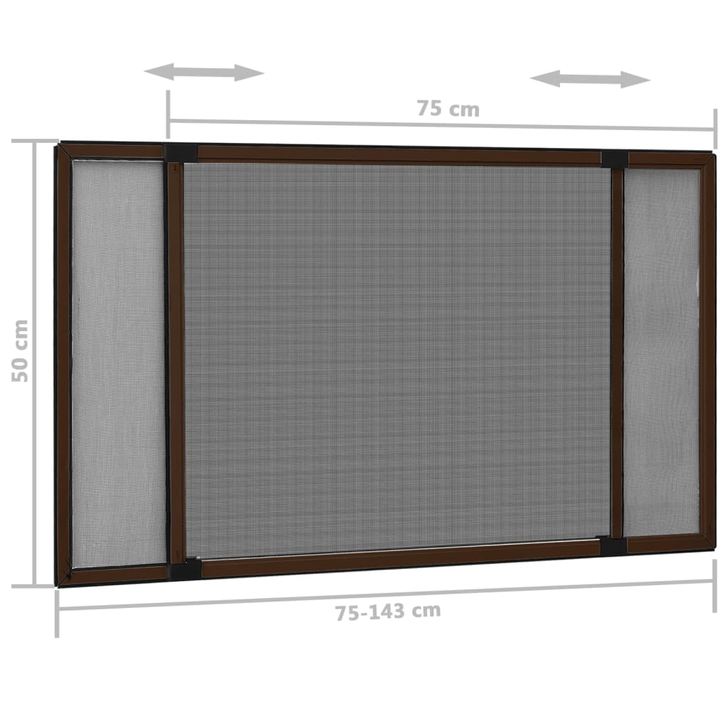 Plasă insecte extensibilă pentru ferestre, maro, (75-143)x50 cm