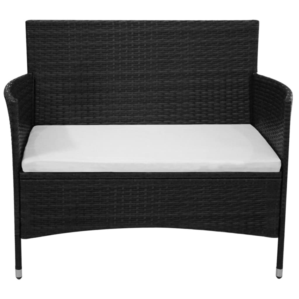 Set mobilier de grădină cu pernă, 2 piese, negru, poliratan