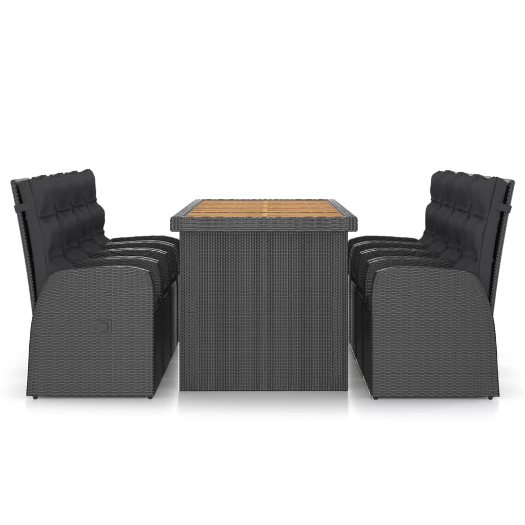 Set mobilier de grădină cu perne, 9 piese, negru, poliratan