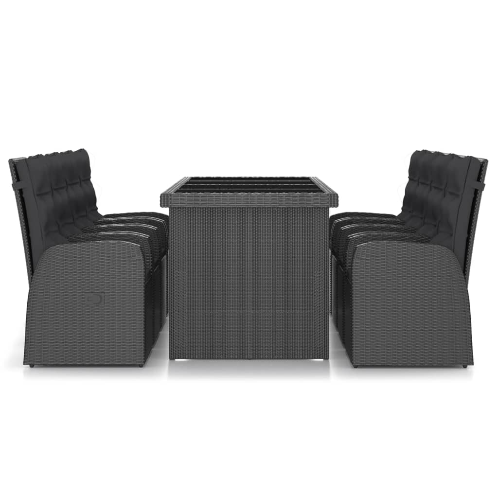 Set mobilier de grădină cu perne, 9 piese, negru, poliratan