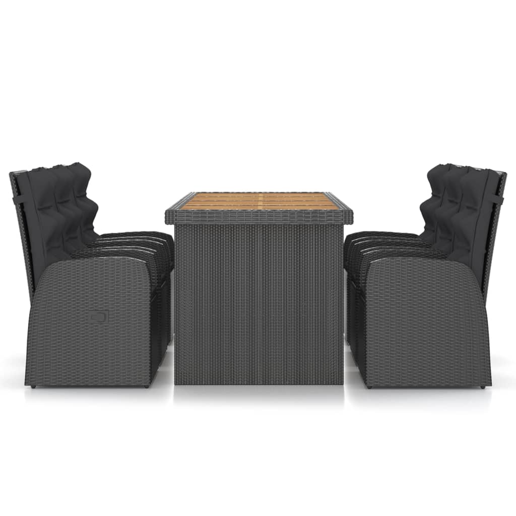 Set mobilier de exterior cu perne, 7 piese, negru, poliratan