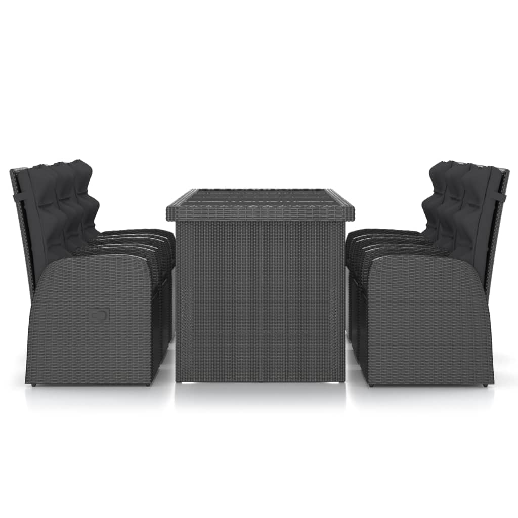 Set mobilier de exterior cu perne, 7 piese, negru, poliratan