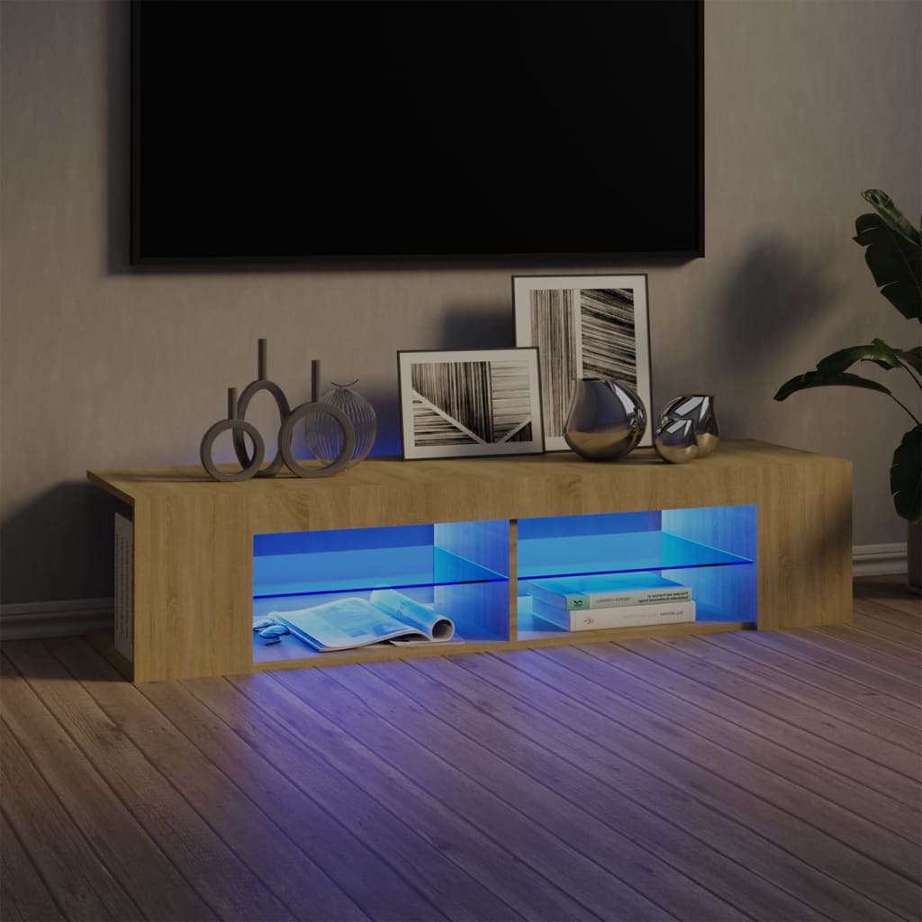 Comodă TV cu lumini LED, stejar Sonoma, 135x39x30 cm