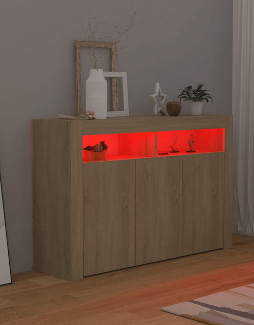 Загрузите изображение в средство просмотра галереи, Servantă cu lumini LED, stejar Sonoma, 115,5x30x75 cm
