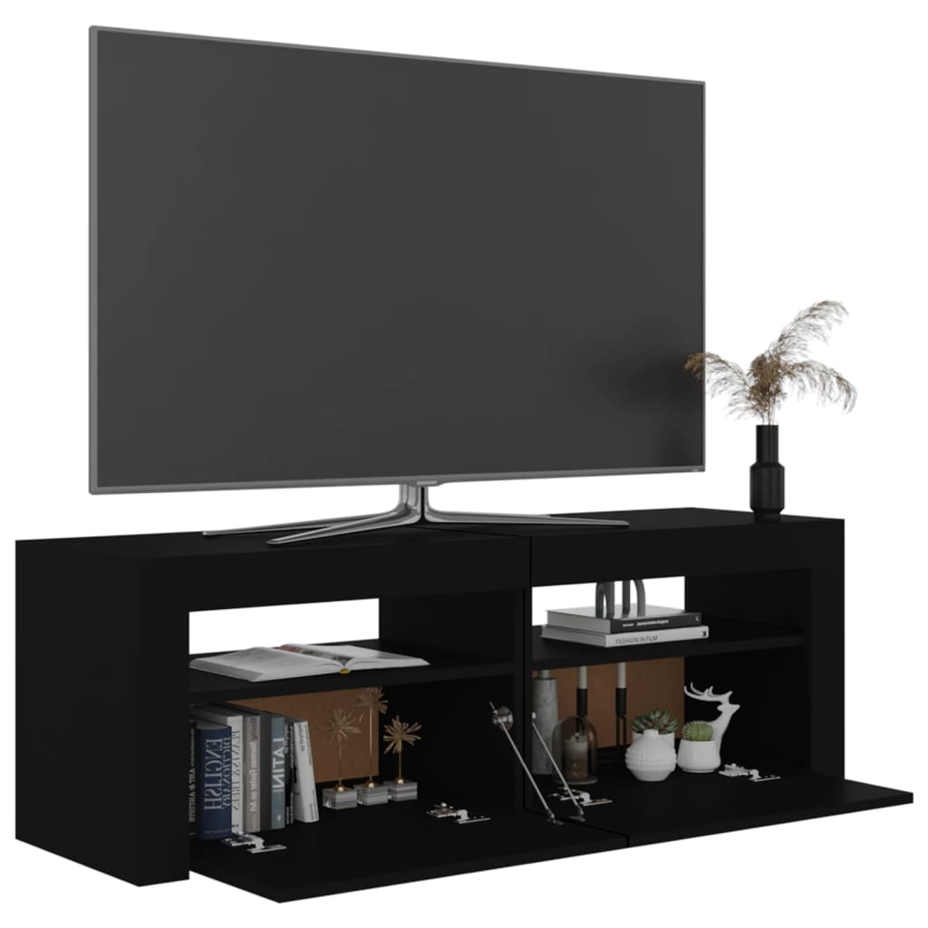 Comodă TV cu lumini LED, negru, 120x35x40 cm