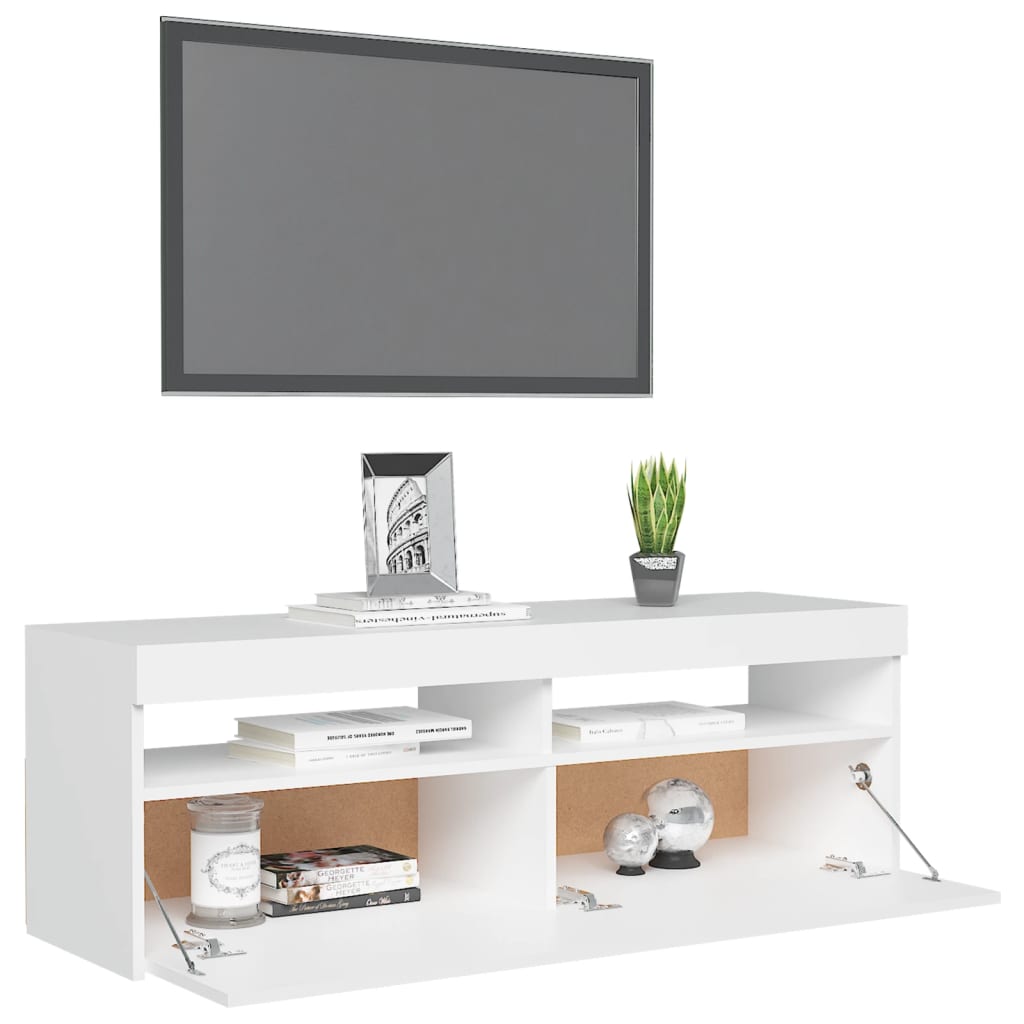 Comodă TV cu lumini LED, alb, 120x35x40 cm