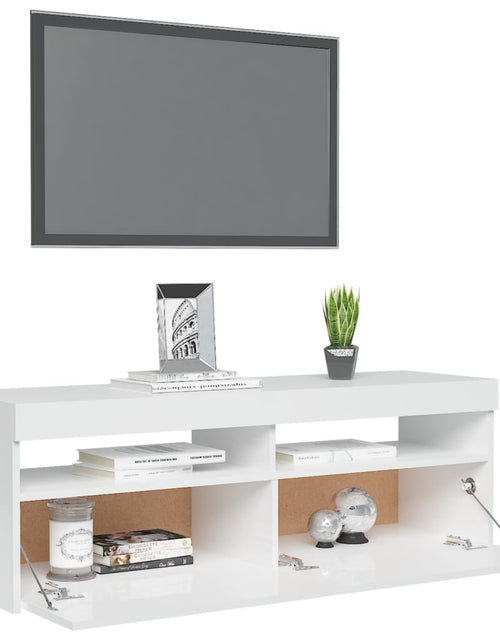 Загрузите изображение в средство просмотра галереи, Comodă TV cu lumini LED, alb extralucios, 120x35x40 cm
