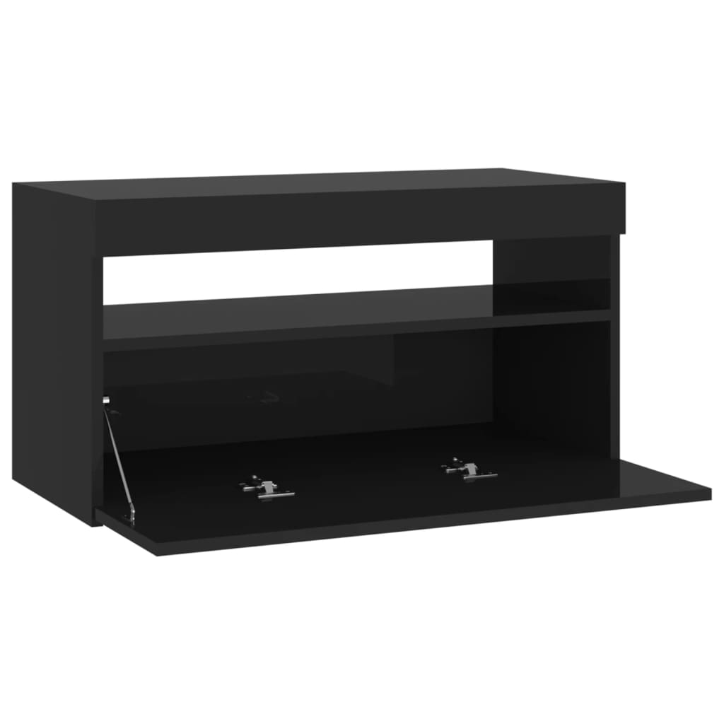 Comodă TV cu lumini LED, negru, 75x35x40 cm