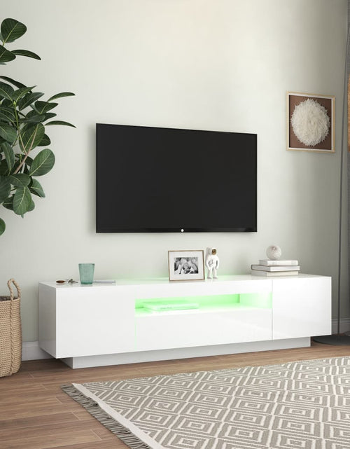 Загрузите изображение в средство просмотра галереи, Comodă TV cu lumini LED, alb extralucios, 160x35x40 cm - Lando
