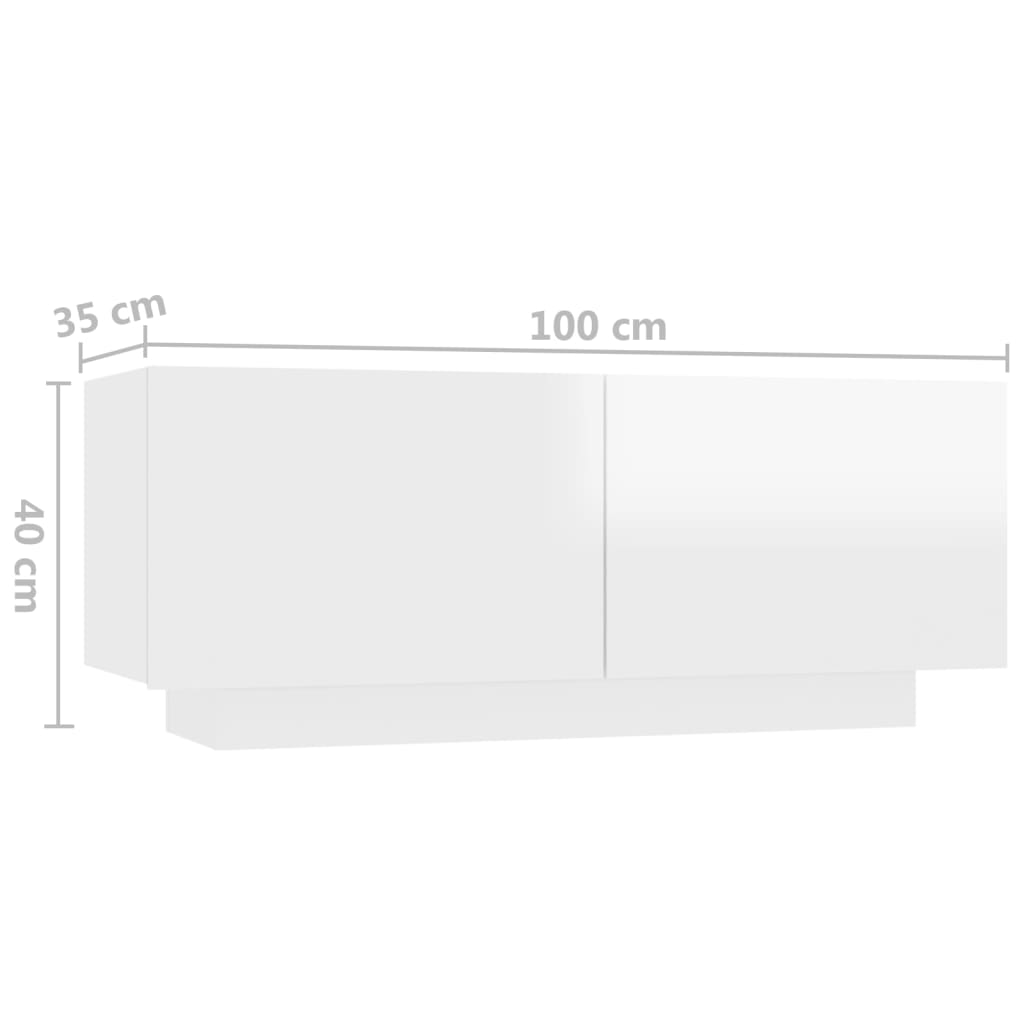 Comodă TV, alb extralucios, 100x35x40 cm, lemn prelucrat