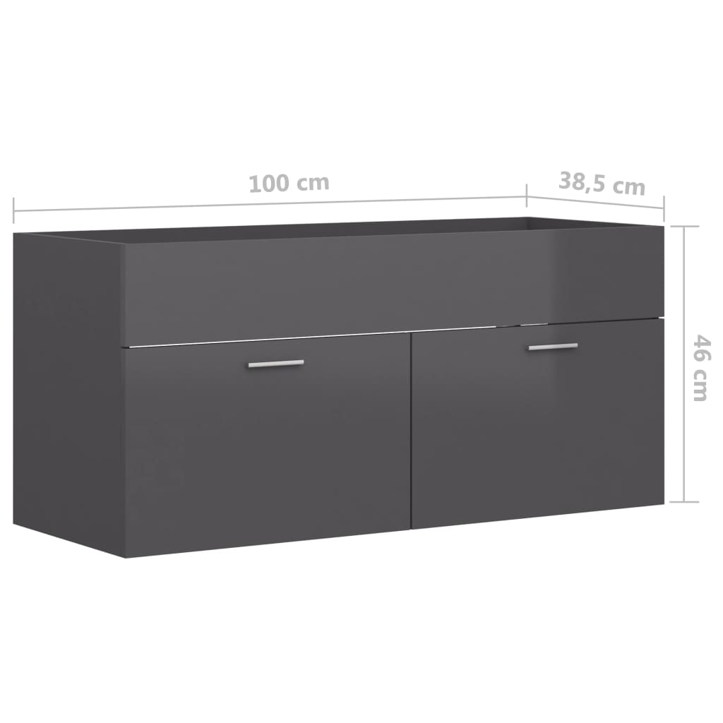 Dulap de chiuvetă, gri extralucios, 100x38,5x46 cm, PAL