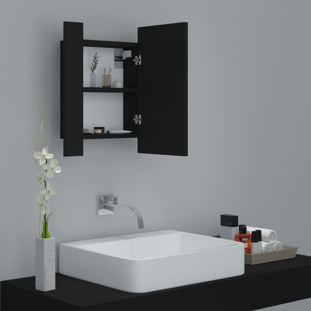 Dulap de baie cu oglindă & LED, negru, 40x12x45 cm, acril - Lando