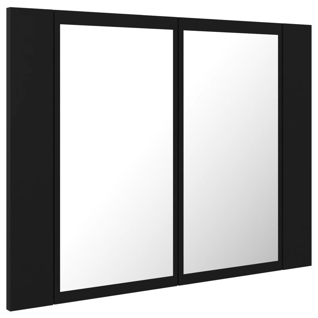 Dulap de baie cu oglindă și LED, negru, 60x12x45 cm acril
