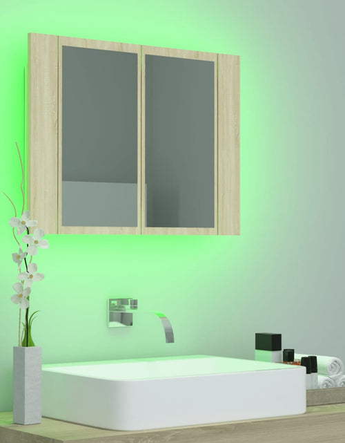 Загрузите изображение в средство просмотра галереи, Dulap de baie cu oglindă și LED, stejar sonoma, 60x12x45 acril
