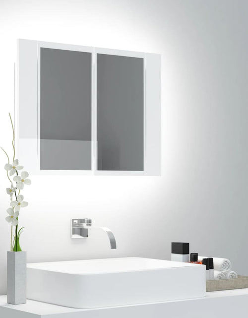 Încărcați imaginea în vizualizatorul Galerie, 804961 vidaXL Dulap baie cu oglindă LED alb lucios 60x12x45 cm acril
