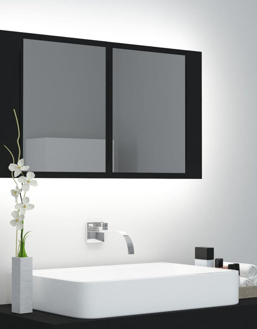 Загрузите изображение в средство просмотра галереи, Dulap de baie cu oglindă și LED, negru, 80x12x45 cm
