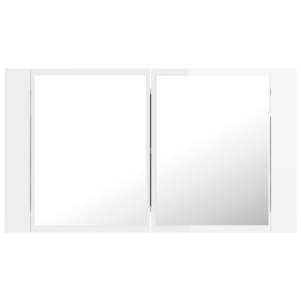 Dulap de baie cu oglindă și LED, alb extralucios 80x12x45 acril