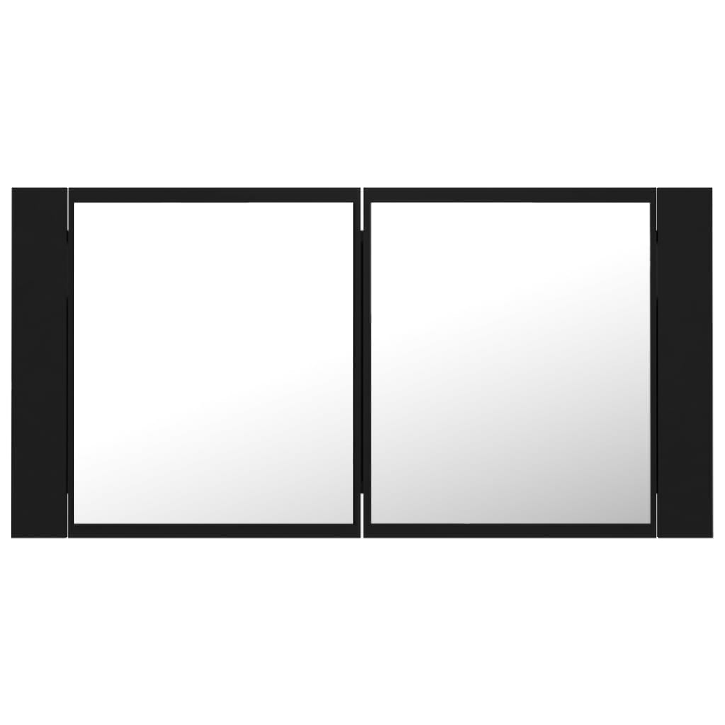 Dulap de baie cu oglindă și LED, negru, 90x12x45 cm acril