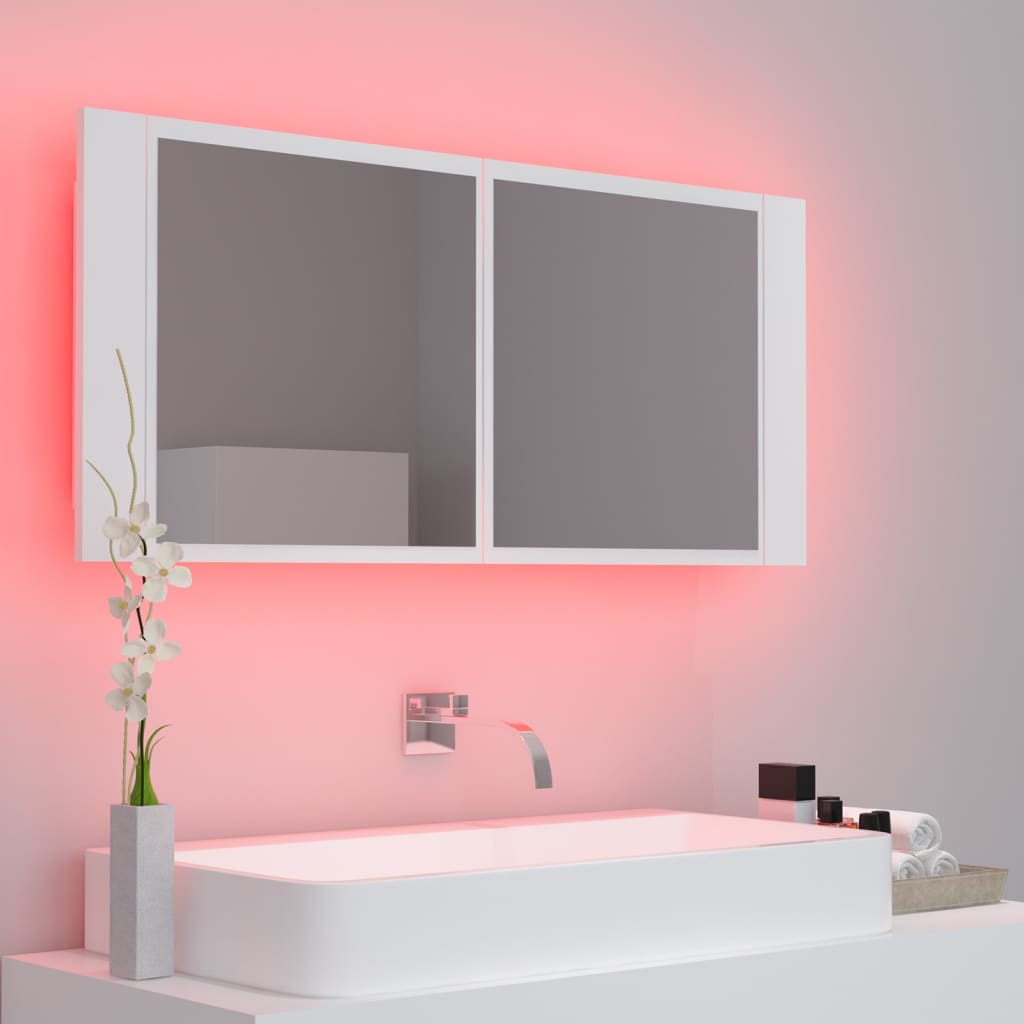 Dulap de baie cu oglindă și LED, alb, 100x12x45 cm, acril