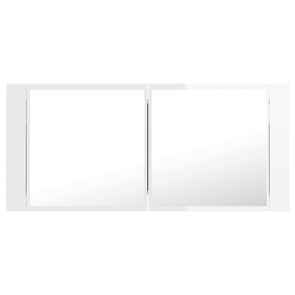 Dulap de baie cu oglindă și LED alb extralucios 100x12x45 acril