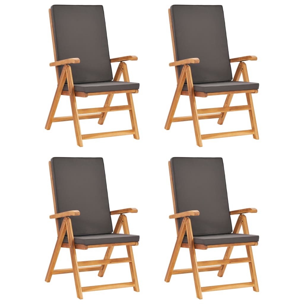 Set mobilier de grădină cu perne gri, 5 piese, lemn masiv tec