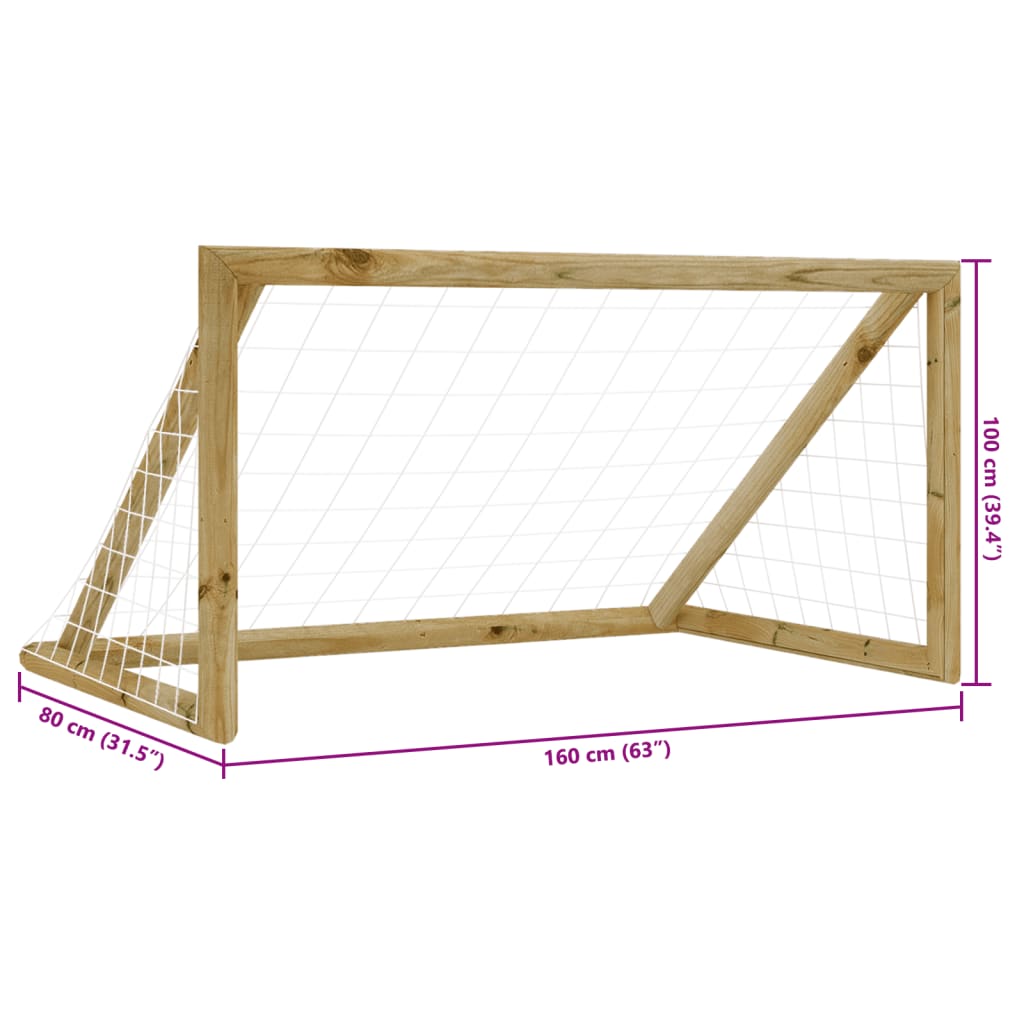 Poartă de fotbal cu plasă, 160x80x100 cm, lemn de pin tratat