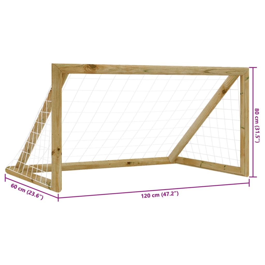 Poartă de fotbal cu plasă, 120x60x80 cm, lemn de pin tratat