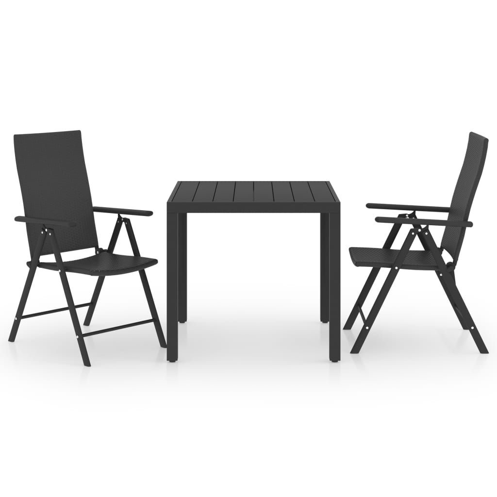 Set mobilier de grădină, 3 piese, negru - Lando