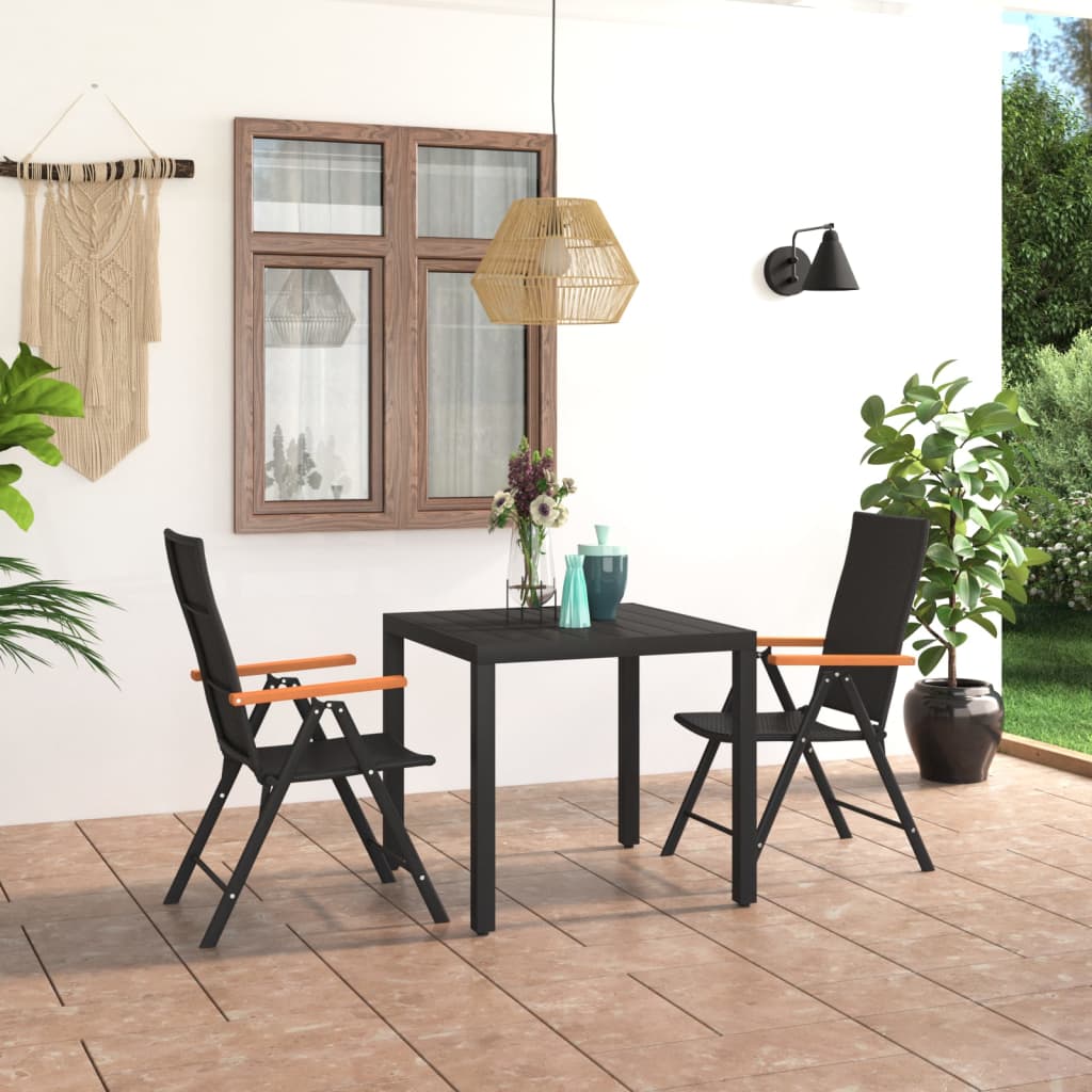 Set mobilier de grădină, 3 piese, negru și maro