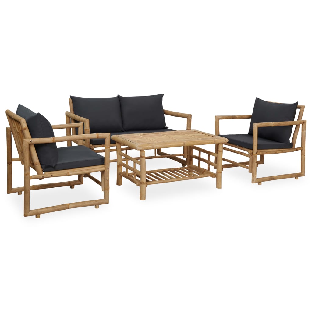 Set mobilier de grădină cu perne, 4 piese, bambus - Lando
