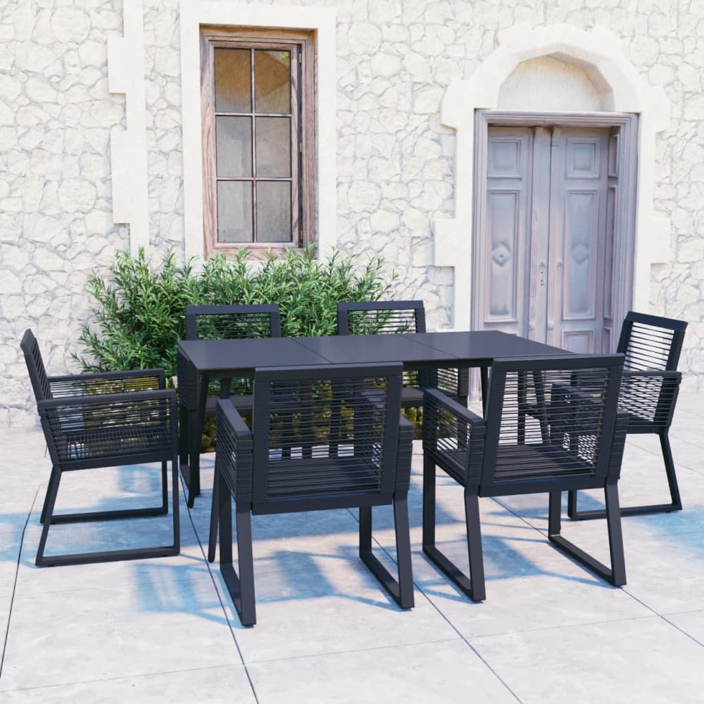 Set mobilier de exterior, 7 piese, negru, ratan PVC