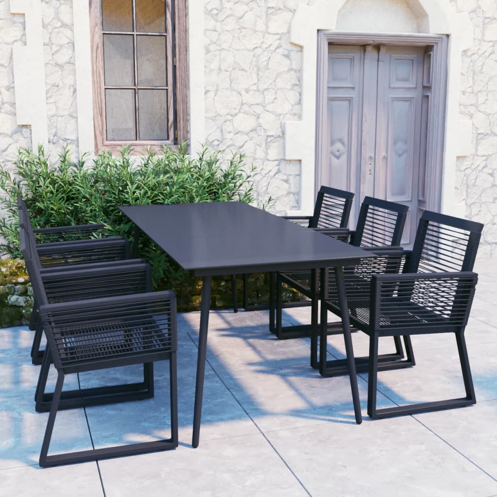 Set mobilier de exterior, 7 piese, negru, ratan PVC