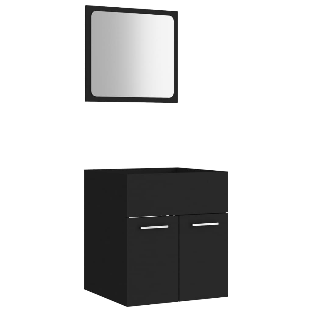 Set mobilier de baie, 2 piese, negru, PAL