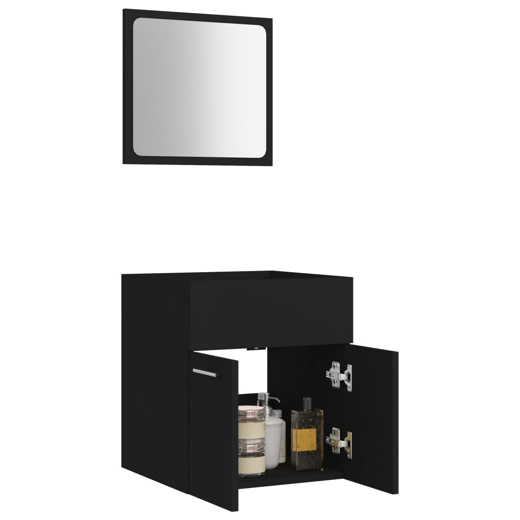 Set mobilier de baie, 2 piese, negru, PAL