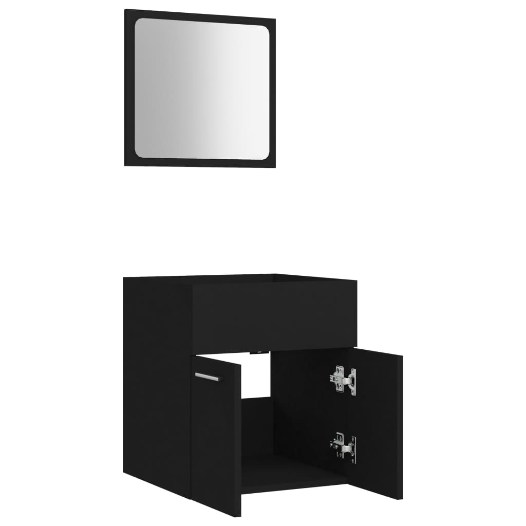 Set mobilier de baie, 2 piese, negru, PAL