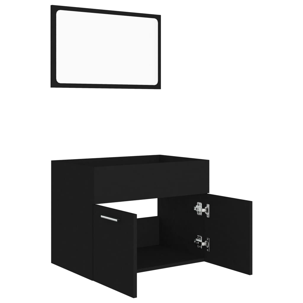 Set mobilier de baie, 2 piese, negru, PAL