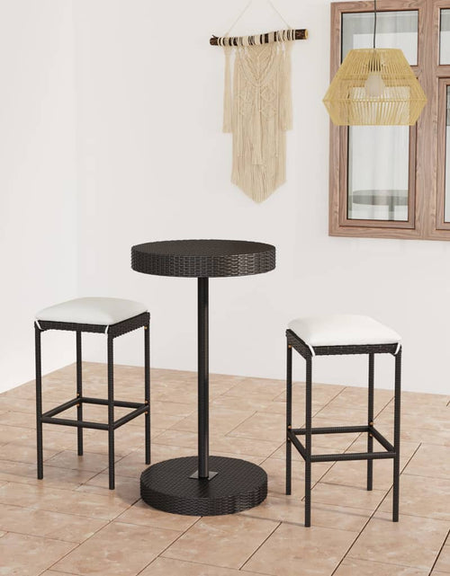 Încărcați imaginea în vizualizatorul Galerie, Set mobilier bar de grădină cu perne, 3 piese, negru, poliratan - Lando
