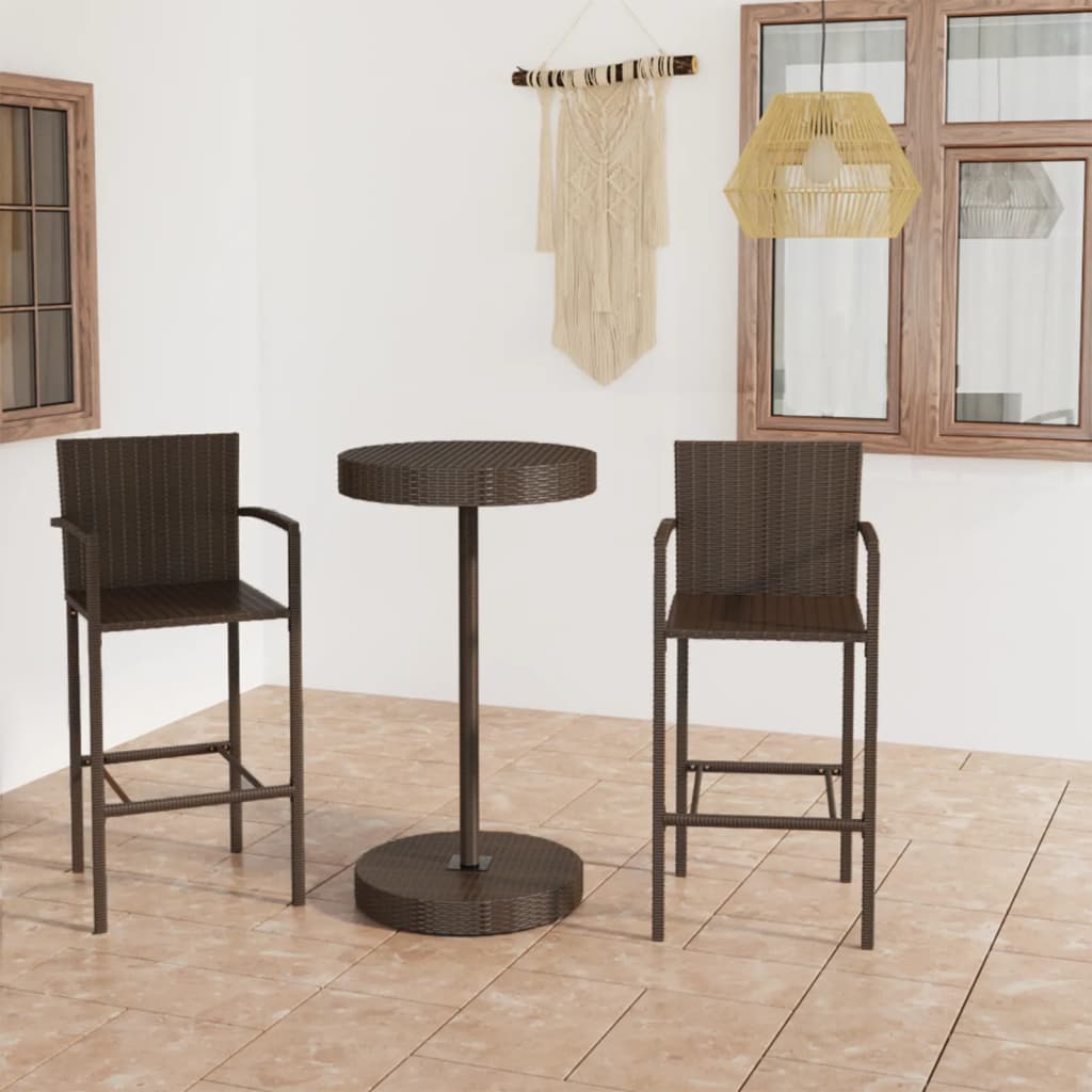 Set mobilier de bar de grădină, 3 piese, maro, poliratan