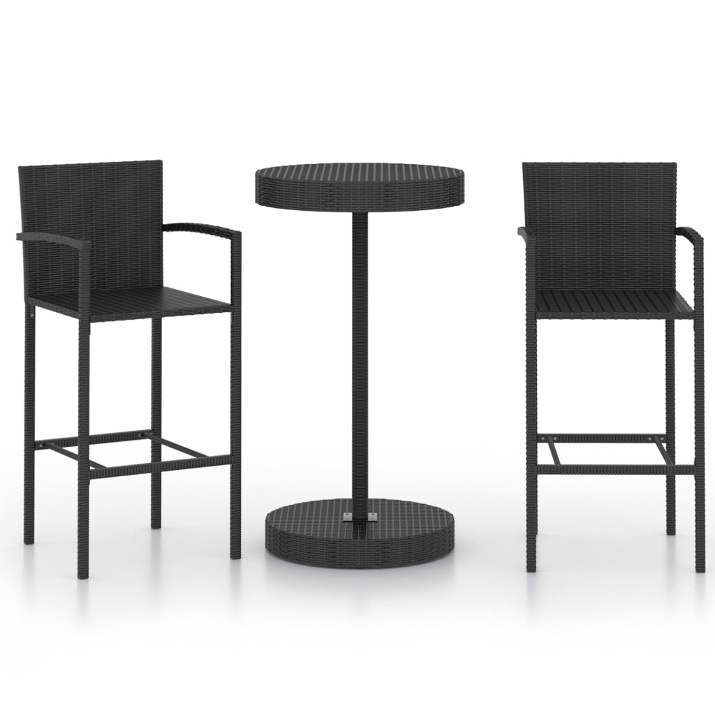 Set mobilier bar de grădină, 3 piese, negru, poliratan