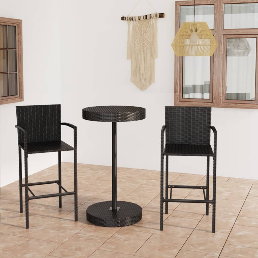 Set mobilier bar de grădină, 3 piese, negru, poliratan