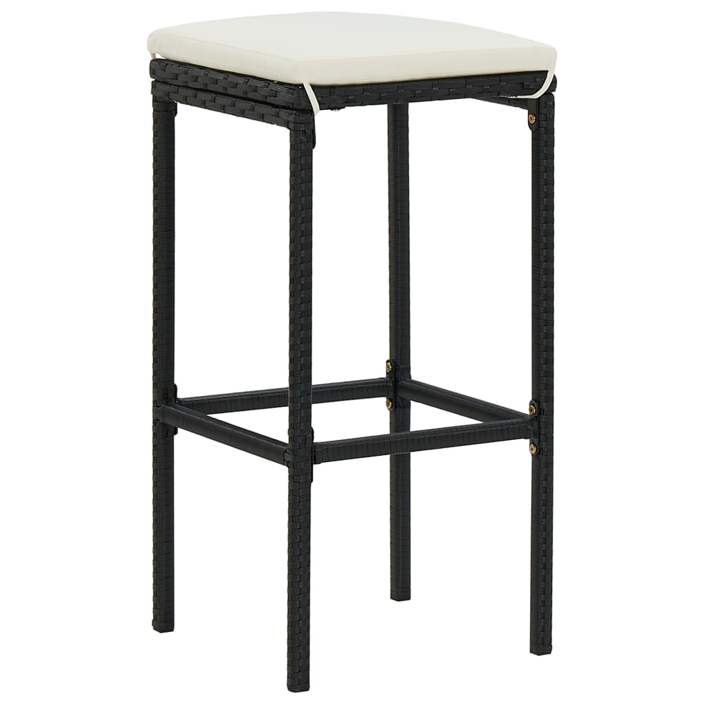 Set mobilier bar de grădină cu perne, 3 piese, negru, poliratan