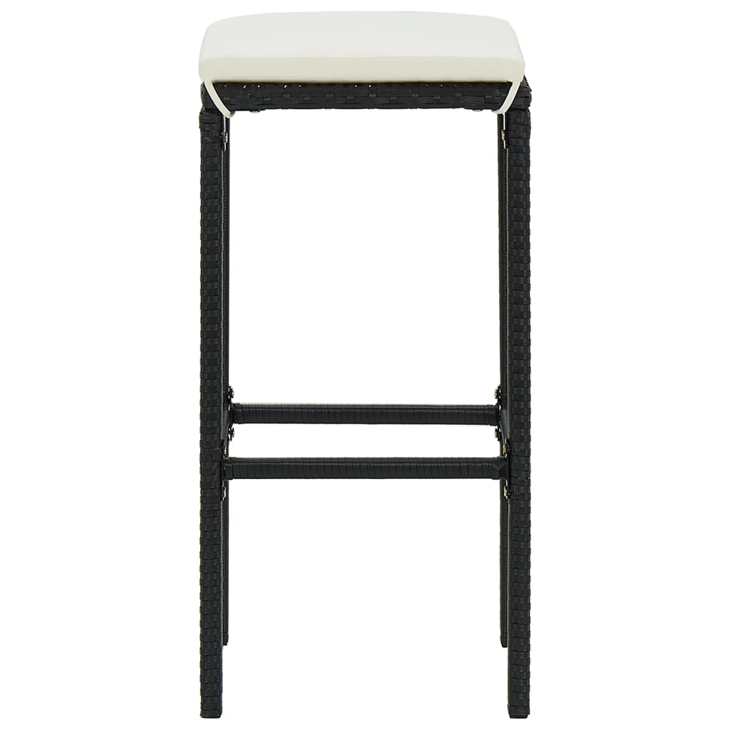 Set mobilier bar de grădină cu perne, 3 piese, negru, poliratan