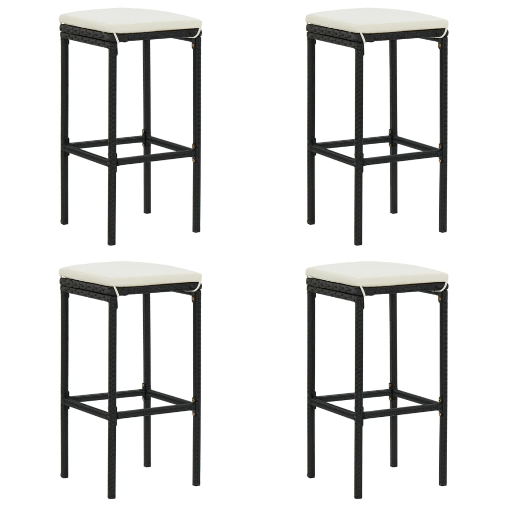 Set mobilier bar de grădină cu perne, 5 piese, negru, poliratan