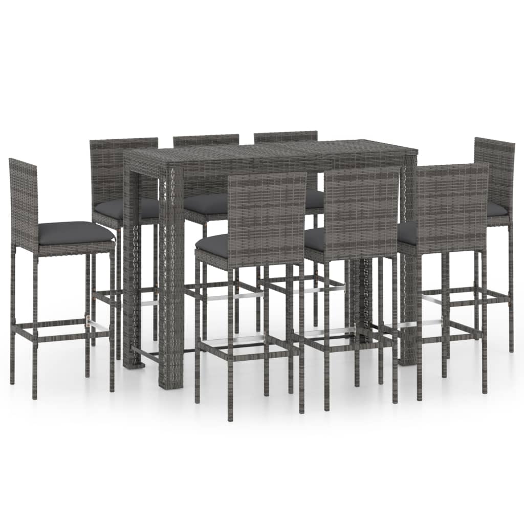 Set mobilier bar exterior cu perne antracit, 9 piese, poliratan