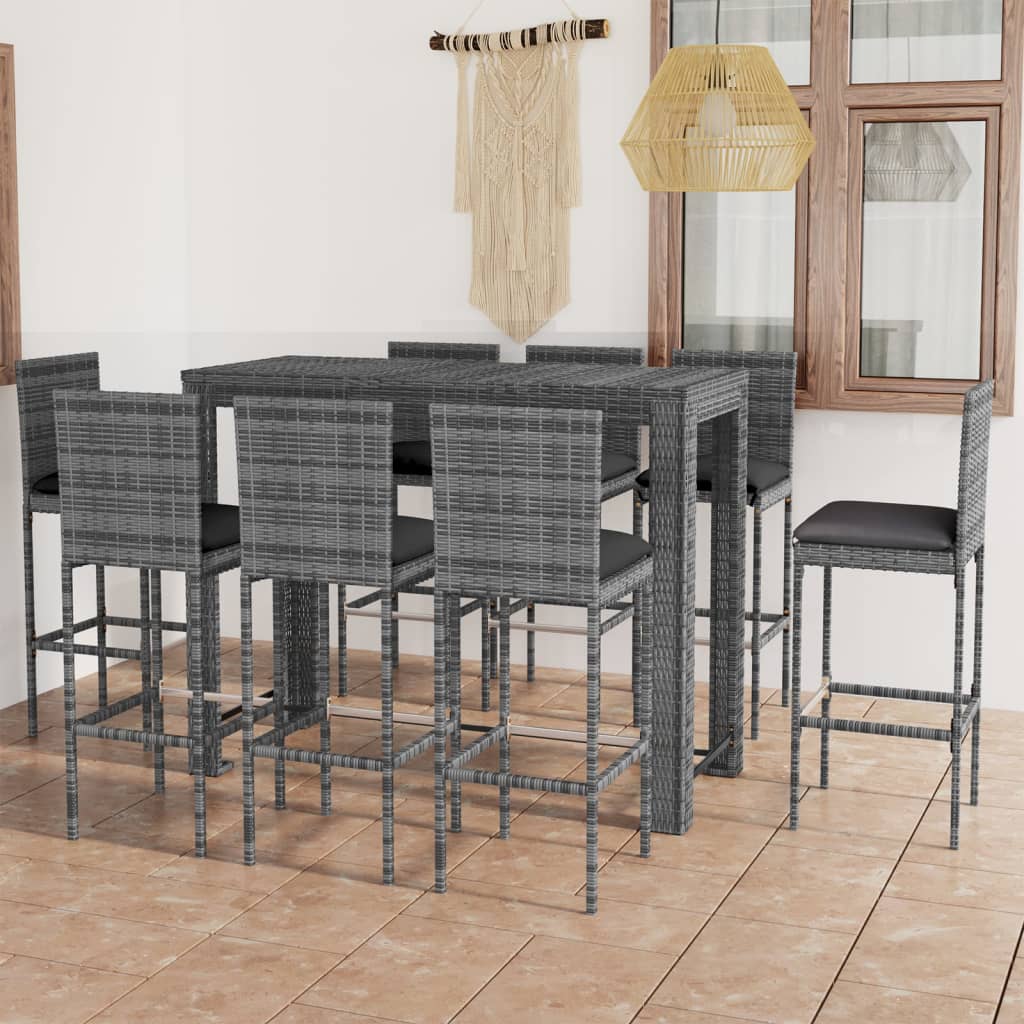 Set mobilier bar exterior cu perne antracit, 9 piese, poliratan