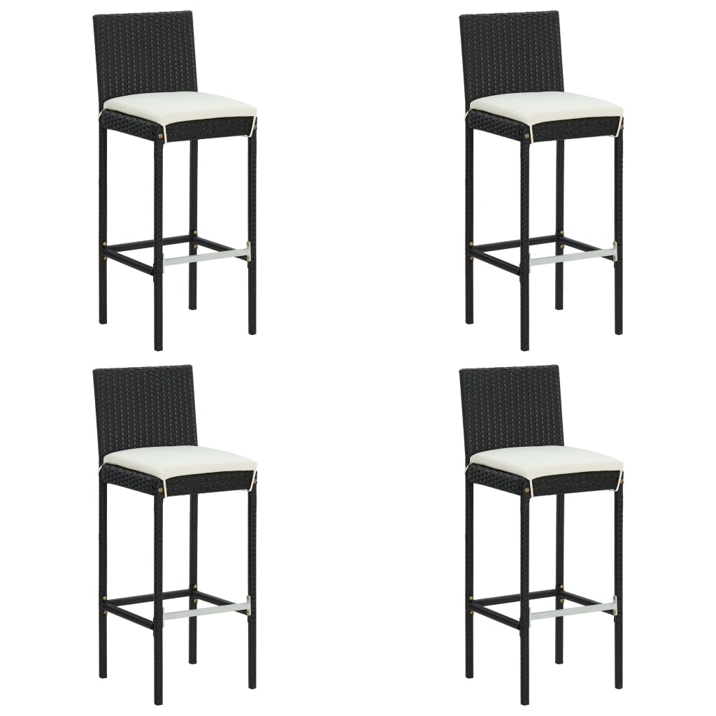 Set mobilier bar de grădină cu perne, 5 piese, negru, poliratan