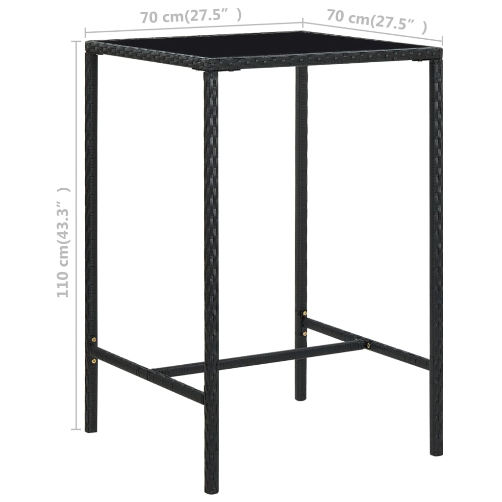 Set mobilier bar de grădină cu perne, 5 piese, negru, poliratan